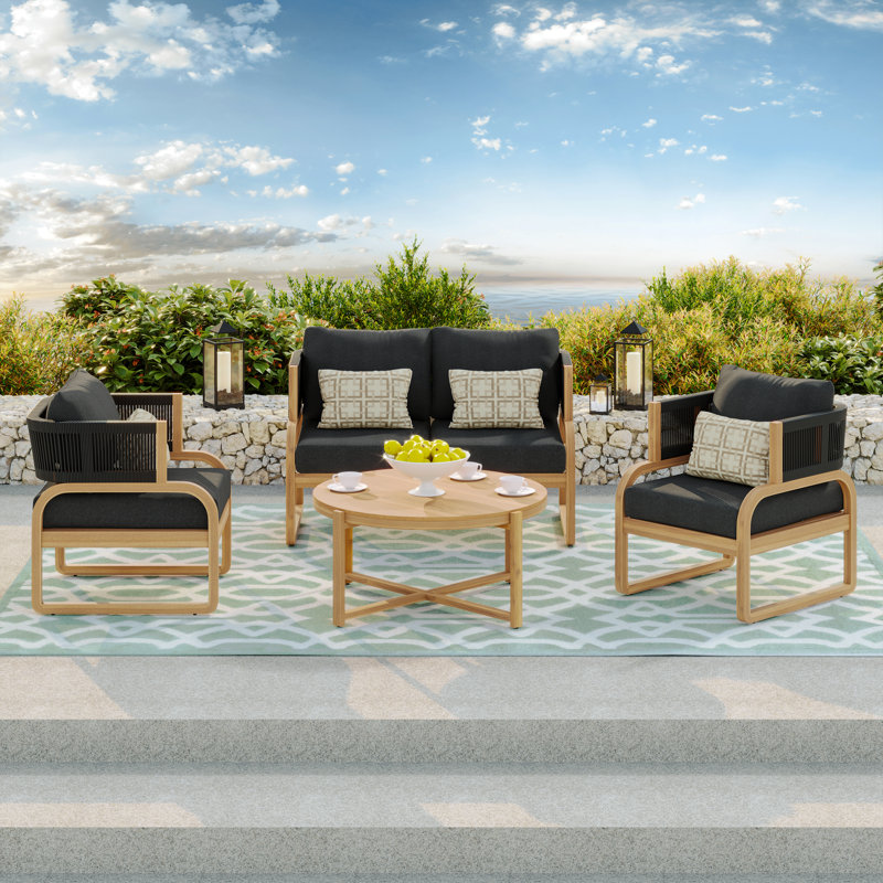 Ensemble de conversation d'extérieur pour 4 personnes avec coussins Rana, Structure brune / coussin en carbone Sunbrella Spe