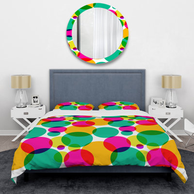 Green And Orange Circle Pattern Polyester Dots Duvet Cover