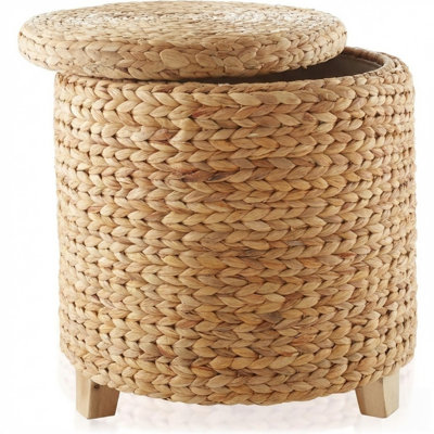 Handwoven Natural 17'' Round Storage Ottoman