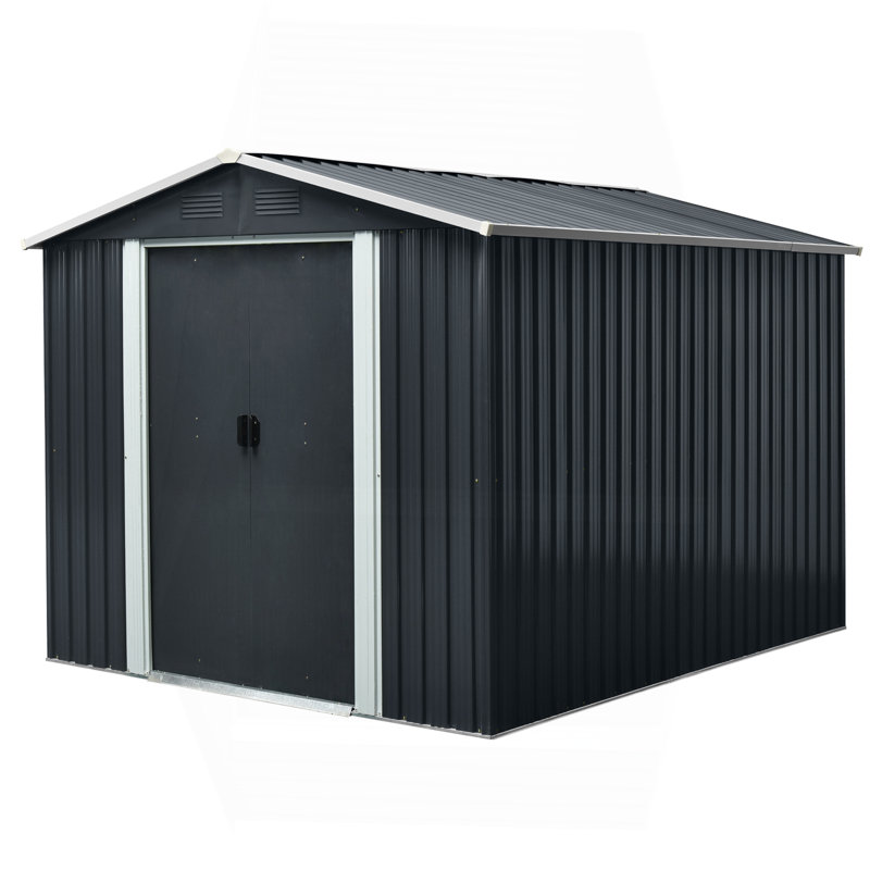 Remise de rangement extérieure en métal 8 pi x 10 pi avec base Meatl, noir