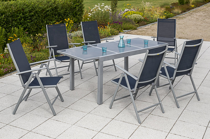 Brayton 6 - Person Patio Dining Set with Rectangular Table, Navy Blue