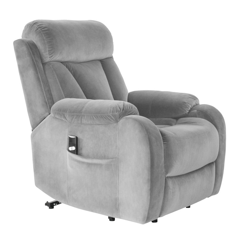 Power Lift Chair Electric Recliner 31.1'' Wide Velvet Fabric Side Pocket Mechanism Remote Control, Light Gray Polyester Blend