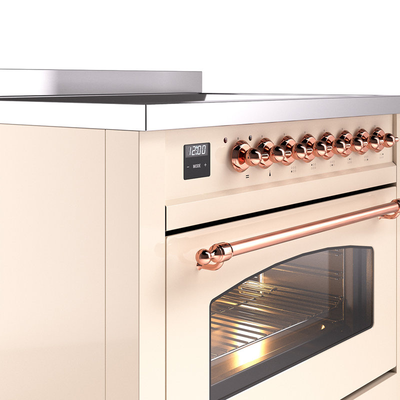 ILVE Nostalgie II Series 36 inch Induction Range with 6 Induction Elements (Glass Door), Antique White/Copper