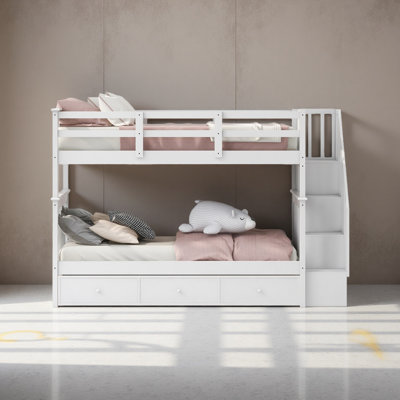Stairway Twin-Over-Twin Bunk Bed With Three Drawers For Bedroom