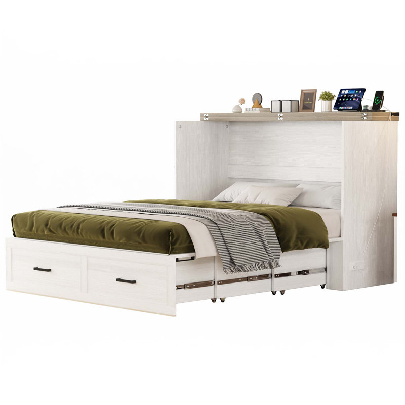 Armoire-lit escamotable pliable avec station de charge, Grand