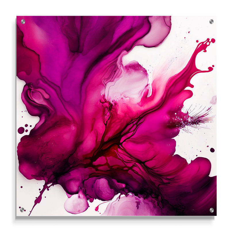 Ancien mystère in Viva Magenta II - Art mural acrylique abstrait à encre liquide, H 36 po x l 36 po