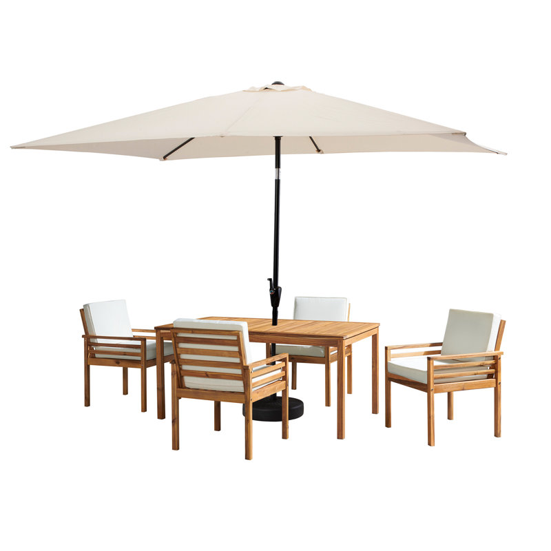 6 Piece Set Okemo Table w/4 Chairs 10"" Rectangular Umbrella (White), White, 4