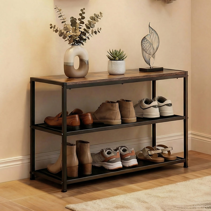 Banc à chaussures, étagère à chaussures à 3 niveaux, banc de rangement de rangement pour chaussures d'entrée avec tablettes en filet, 30 po