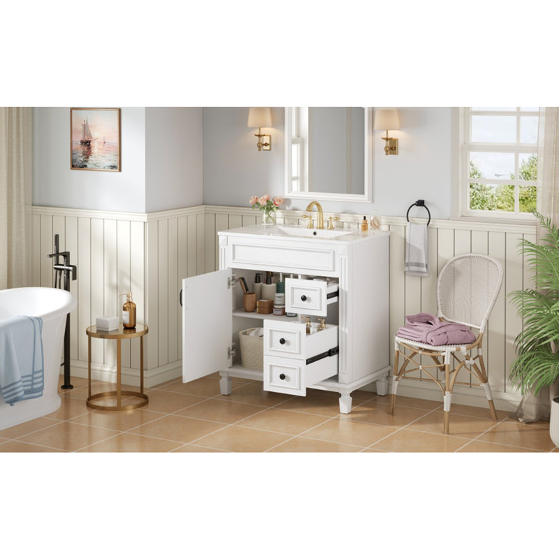 Meuble-lavabo 30 po avec lavabo en céramique, 30", Blanc/Noir