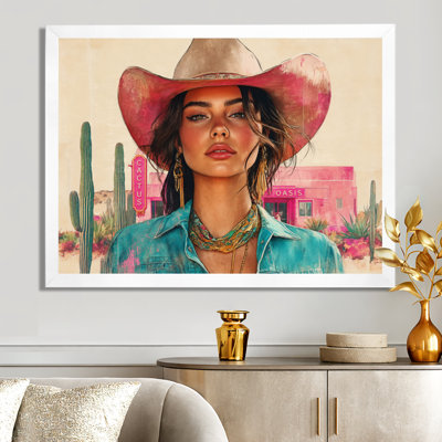 Portrait d'une cowgirl dans un motel du désert - Décoration murale sur toile de style western