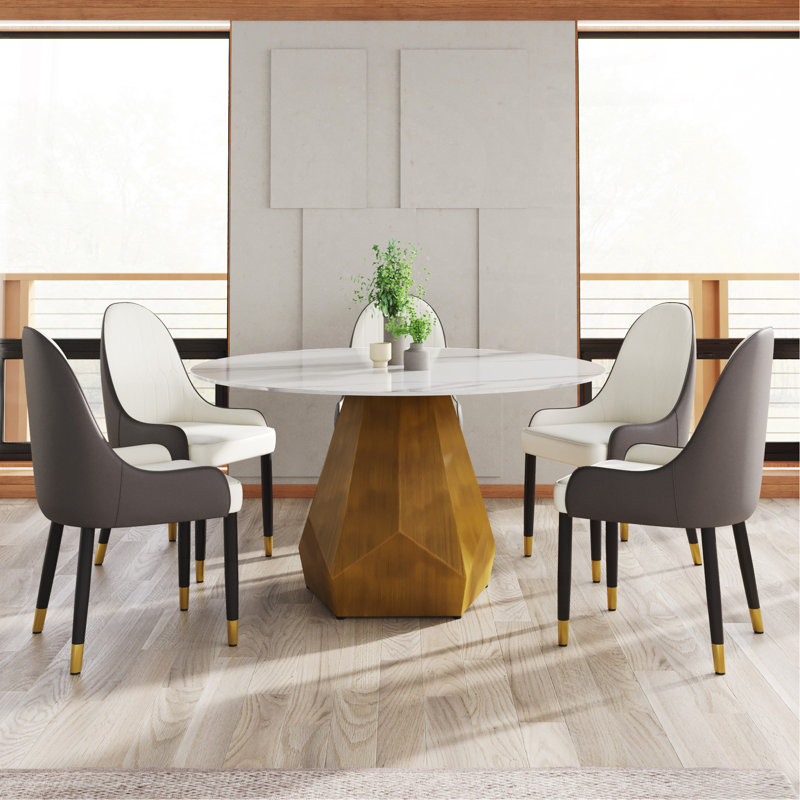 Table de salle à manger de 53 po en marbre avec base en métal, White