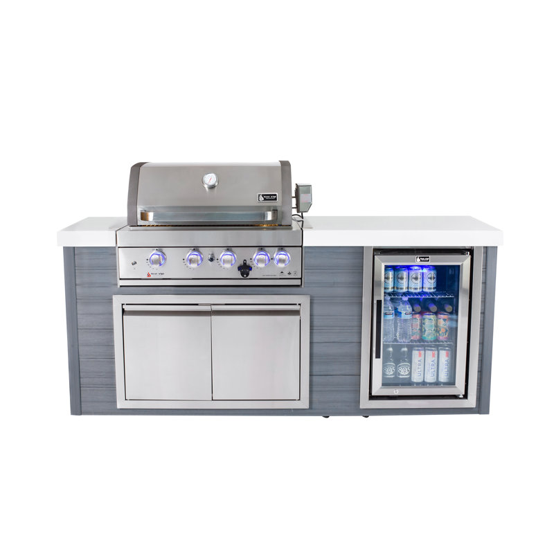 Mont Alpi Artwood Series 4-Burner Stainless Steel Outdoor Kitchen Island with Access Doors + Refrigerator