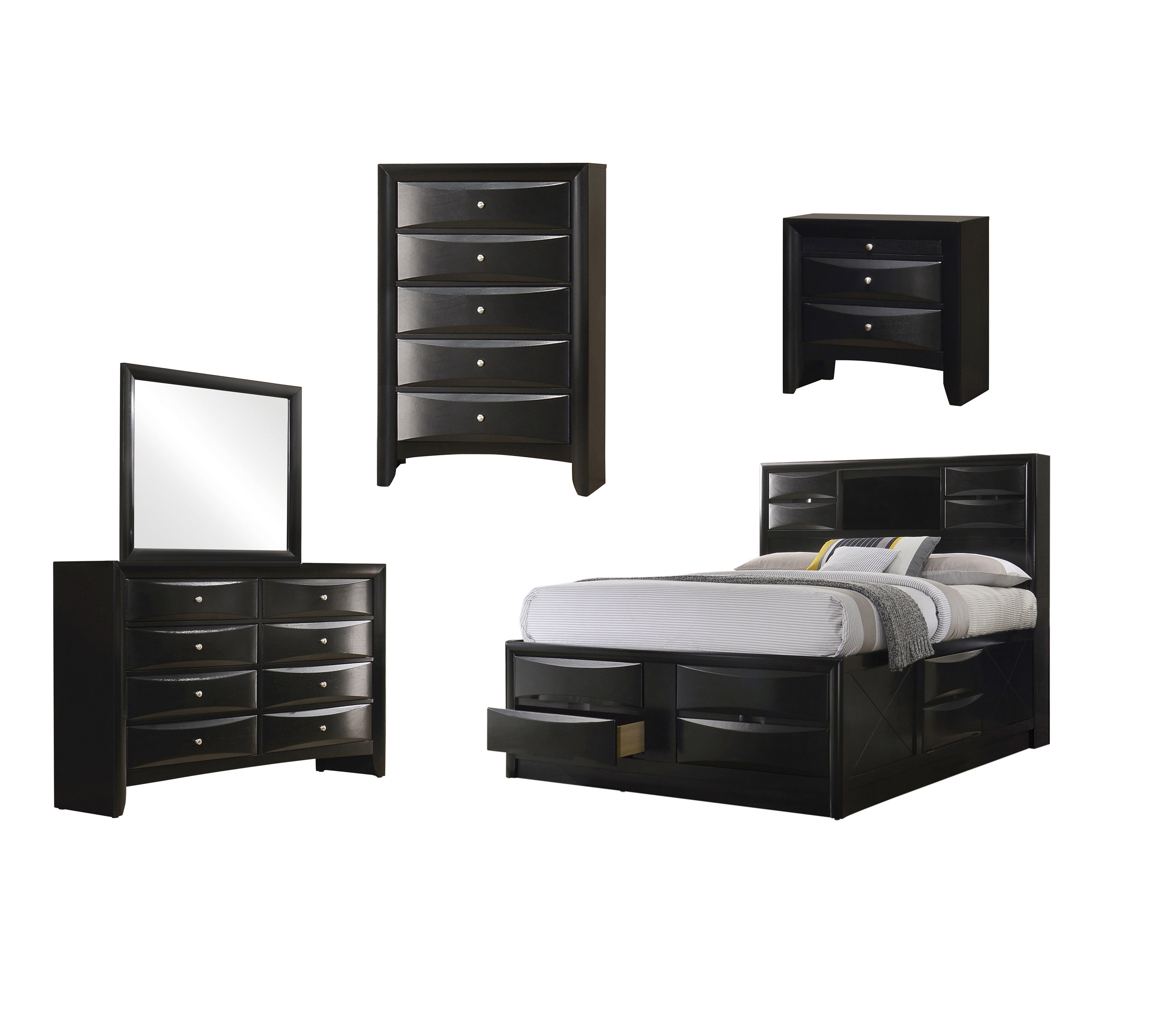 Red Barrel Studio® Aslan Black 5-Piece Storage Queen Bedroom Set | Wayfair