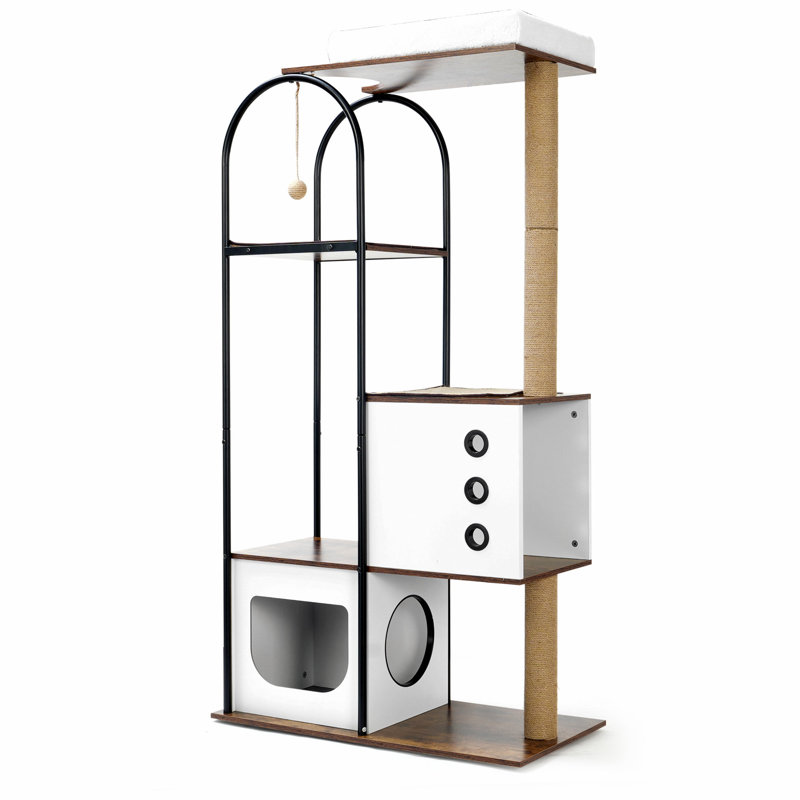 Modern Multi-Level Black and White Cat Tree with Scratching Posts