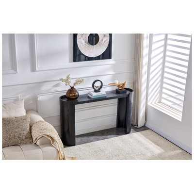 Black Curved Foyer Console Table - Minimalist Wood Grain Entryway Table for Small Space Living Room Sofa Side Use