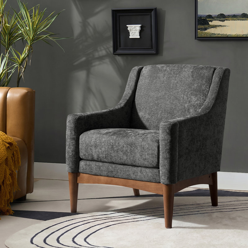 Fauteuil Arshanti avec pieds en bois massif, Gris anthracite