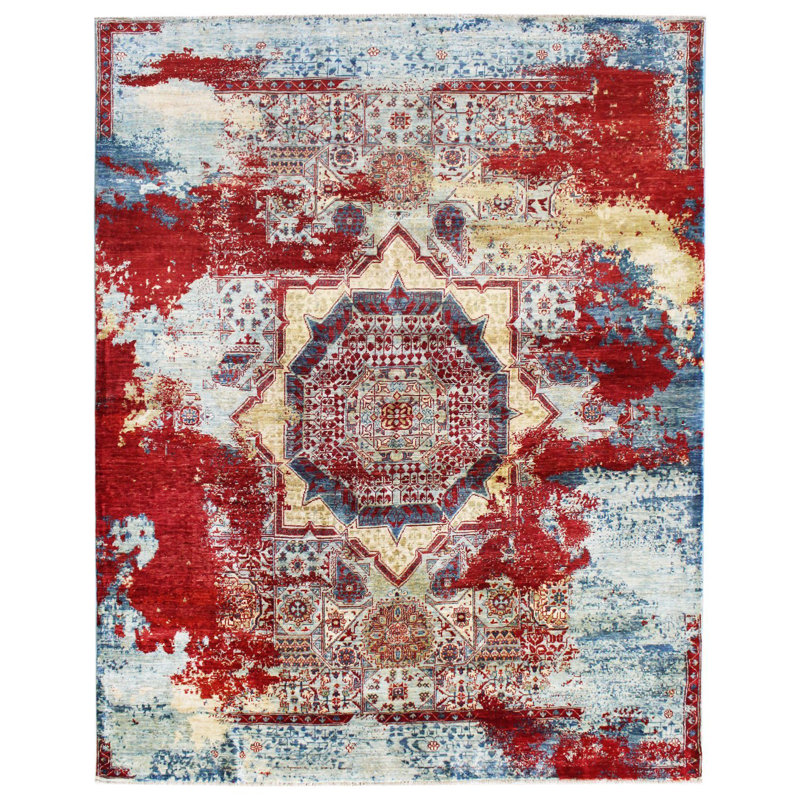 Tapis unique en laine et en coton tissé à la main nouvel âge 5 pi 1 po x 6 pi 7 po Mamluk
