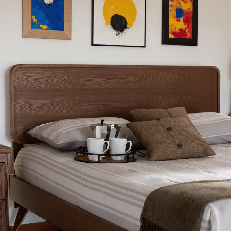 Sydney mid-century modern Queen Size Headboard in Ash Walnut, 58.16'' H X 62.27'' W X 1.47'' D, Queen