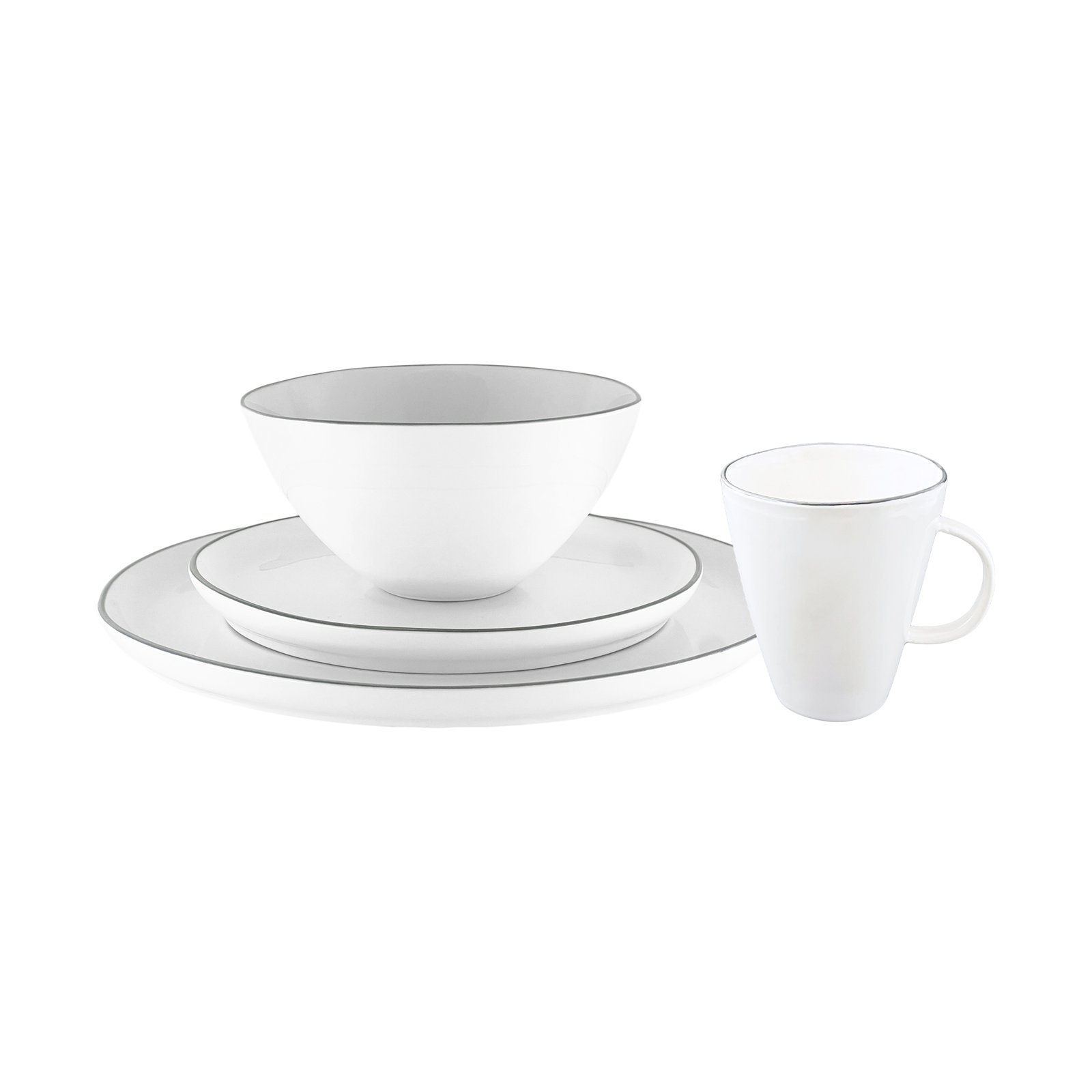 Abbesses Porcelain Dinnerware Set, White/Gray