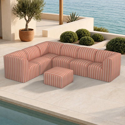 Canapé modulaire rembourré en L avec repose-pieds et coussins Sunbrella 7 pièces Praia