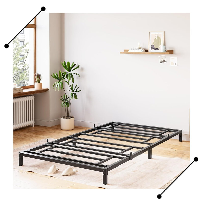 Cadre de lit sans sommier, cadre de lit plateforme en métal robuste, noir, Lit simple, 6"