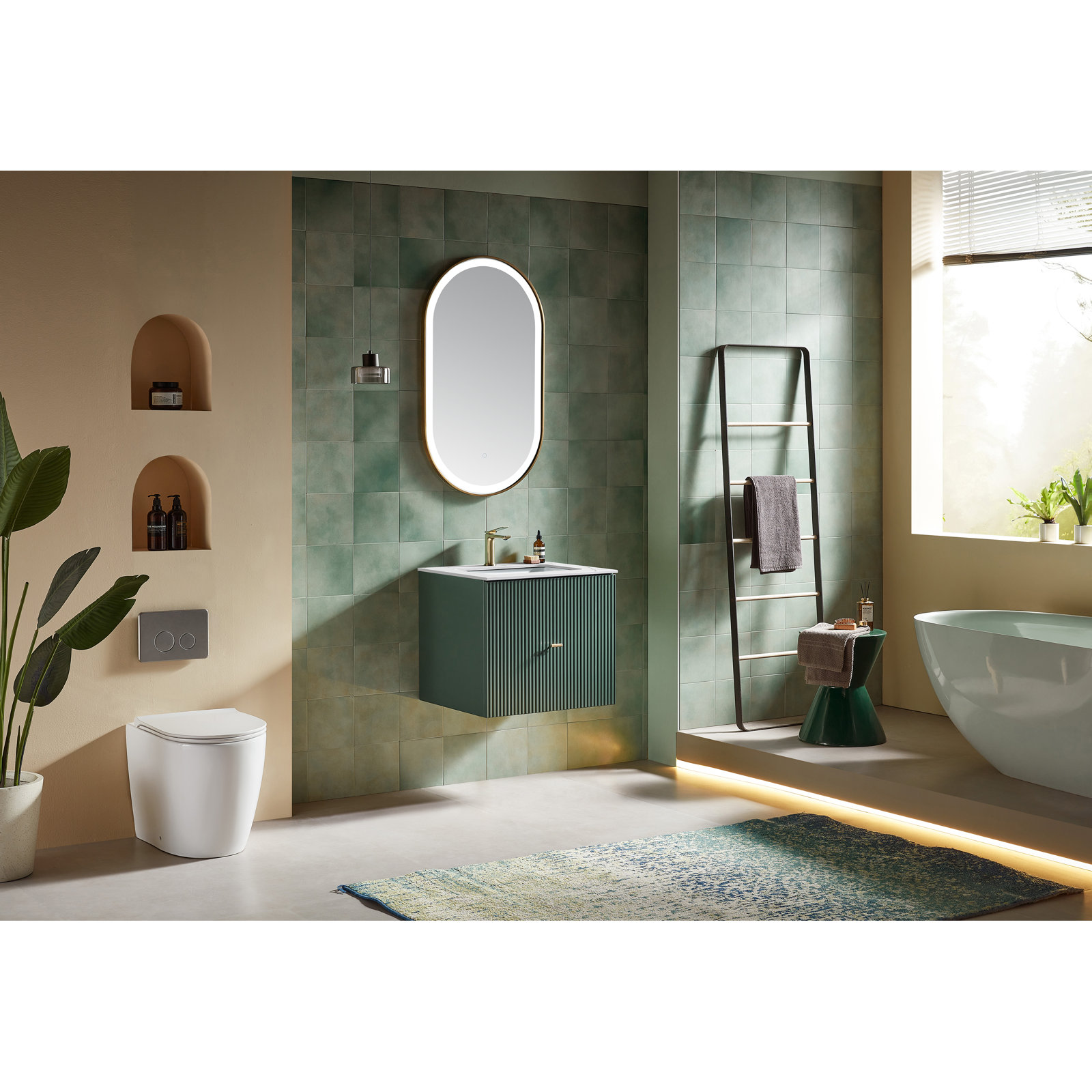 Jamell Single Bathroom Vanity, White, Forest Green