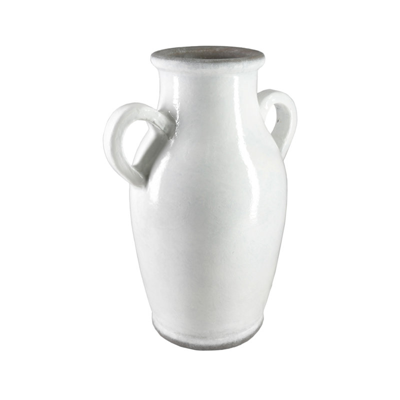 Red Barrel Studio® Mahlab White Ceramic Jar Vase, Artisan Glazed Jar For Branches & Floral Arrangements – Elegant Statement Piece, Entryway, Porch, Or Living Room Décor, 9.5" Diameter & 18.5" Tall