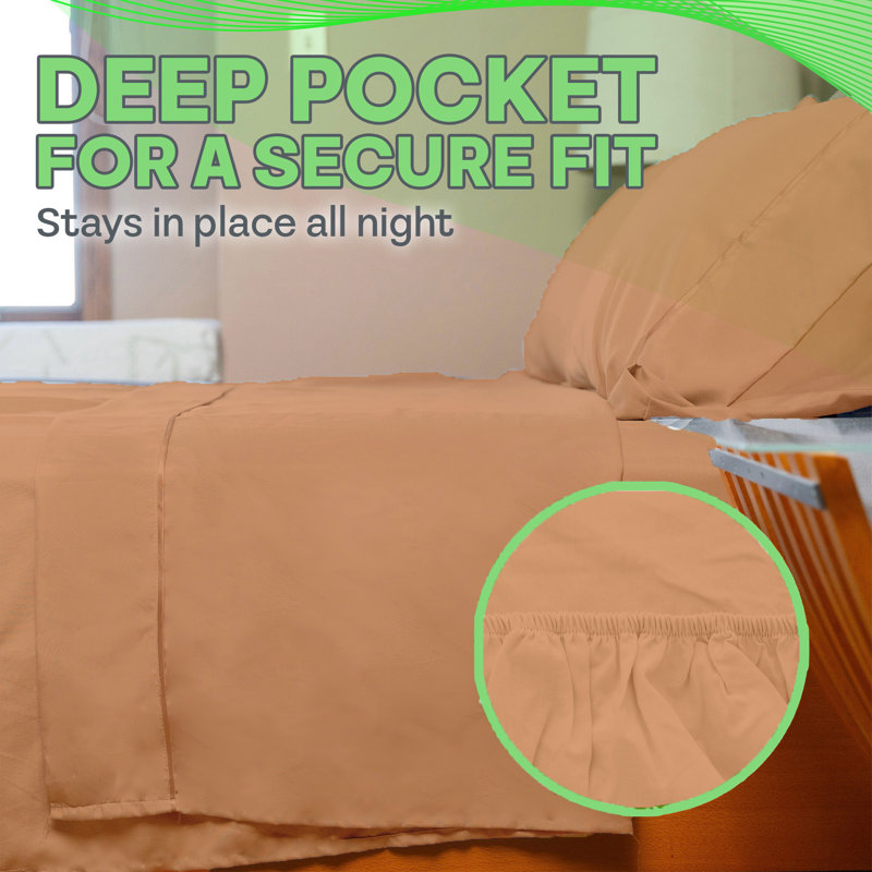 Ultra Soft Bamboo Sheet Set - 4 Pc Set - Wrinkle Resistant - Cooling Sheets with Deep Pockets, Sandstone