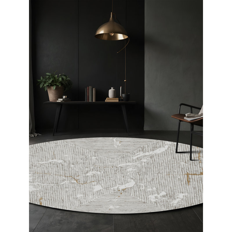 Machine Washable Gray Area Rug, Round 7'
