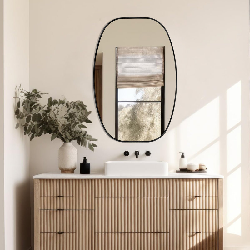Metal Frame Oval Bathroom Mirror/Decorative Mirror, 36" H x 24" W, Black