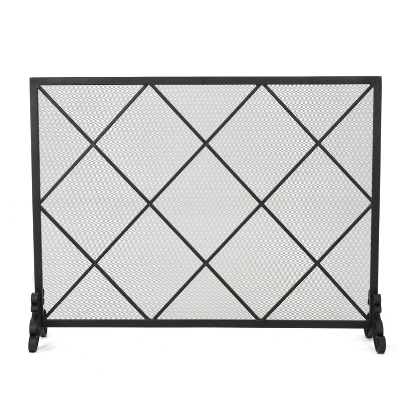 Single Panel Iron Fireplace Screen - Modern Stylish Diamond, 40.68"W X 9.16"D 31.44"H, Black Panel, Elegant Pattern 41.5" 8.9" 32.1",