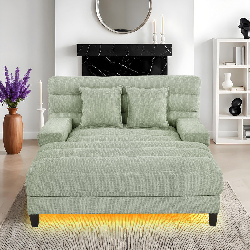 Chaise longue surdimensionnée en chenille avec dossier réglable et lumières DEL, Vert