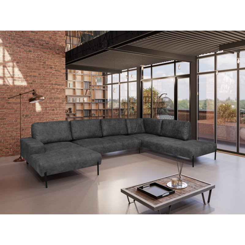 Aathish 5 Seater Large Corner Sofa , Dark Grey, Right Hand Facing