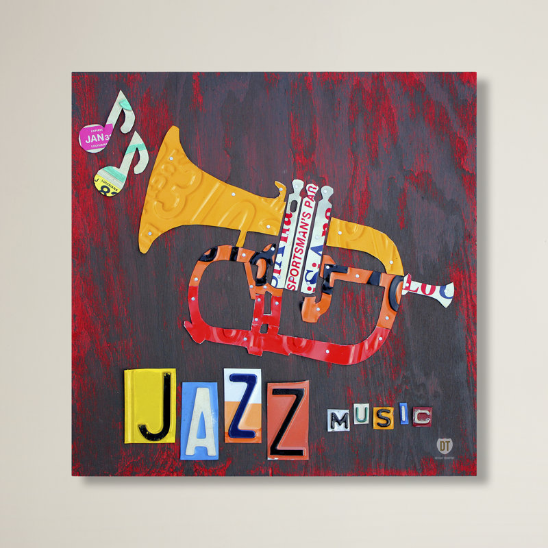 « jazz series trompette », impression sur toile tendue, H 35 po x l 35 po x P 2 po