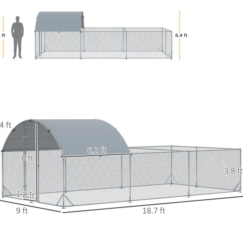 Poulailler en métal, aquatique et pour 15 à 18 poulets, lapins, canards, point d'entrée sécuritaire, toit ombragé, plan d'installation sans abri