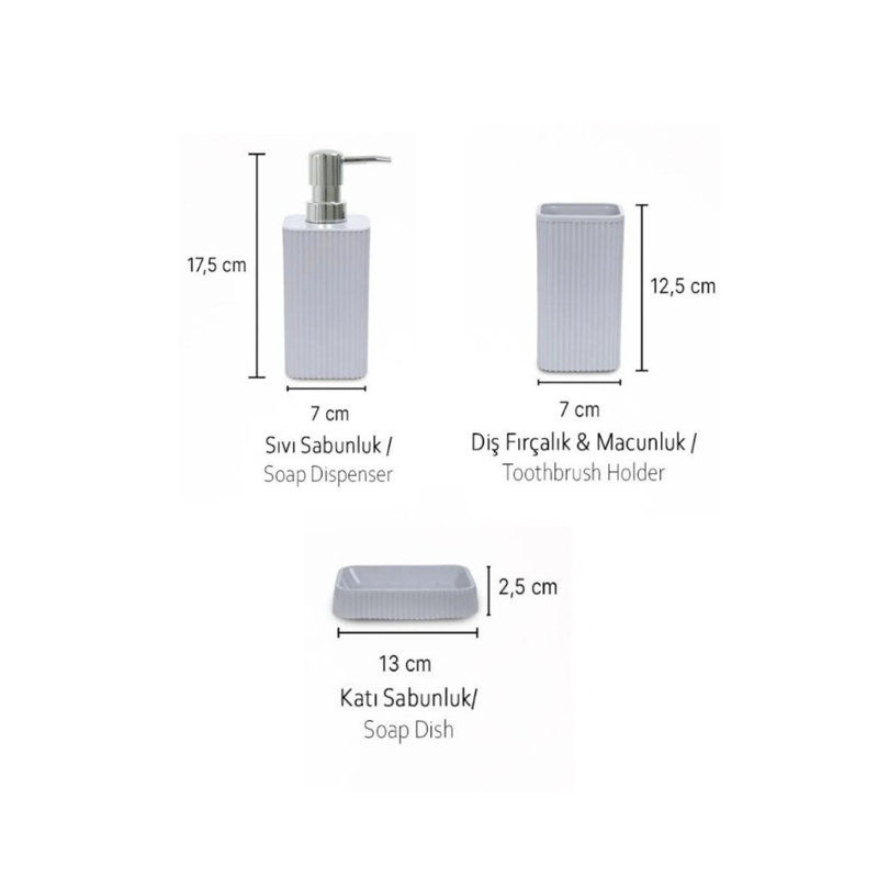 L'ensemble de salle de bain élégant (3 pièces), blanc et gris, comprend 6,9 x 2,8 x 2,0 pouces (1 pièce), 4,9 x 2,8 x 5,1 pouces (1 pièce), 1,0 x 5,1 x 8,3 pouces (1 pièce) | 100% plastique, va au lave-vaisselle | Parfait pour les salles de bain modernes