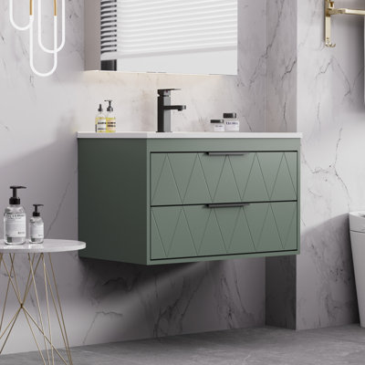 Ciarra Sharee 30" Wall Mount Single Bathroom Vanity Set with Sink Top, Zinc Alloy Faucet, Soft-Close Drawers