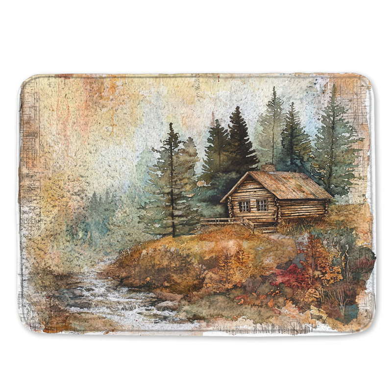 Rustic Cabin Forest Bath Mat, 34in W x 21in L