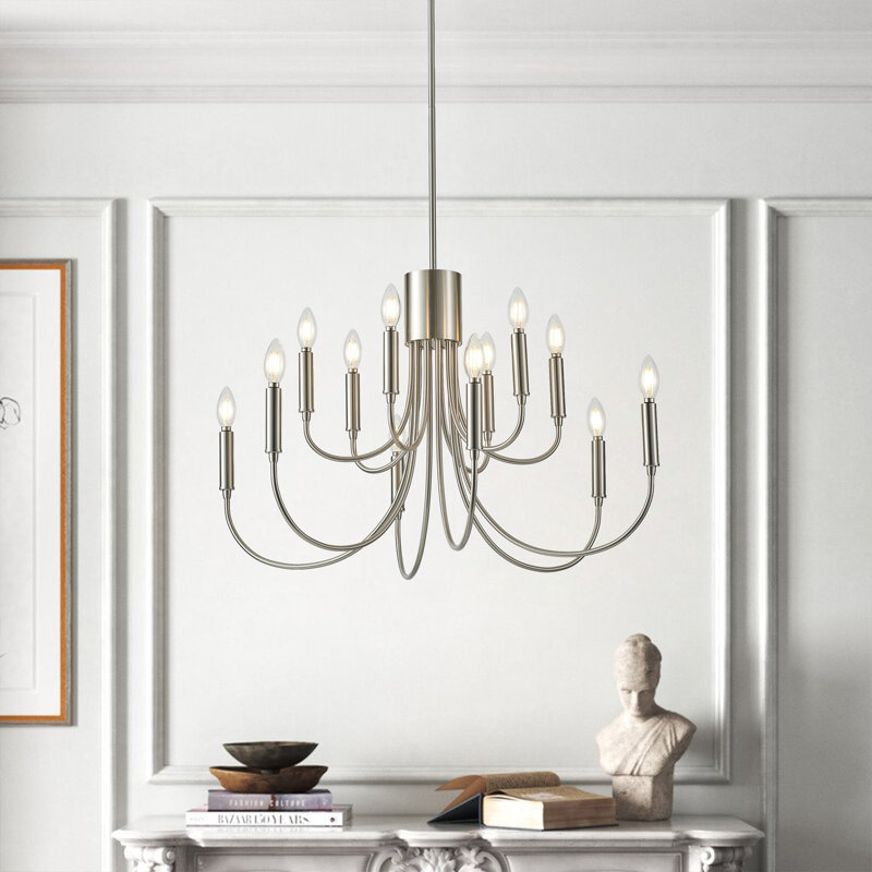 Luminaire suspendu en fer 12 lumières, Nickel