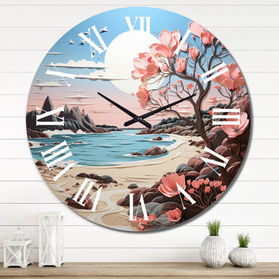 Horloge murale de plage rose avec papercut I