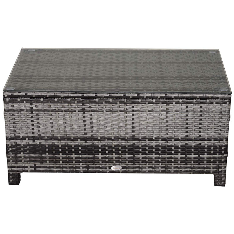 Sirard PE Rattan Outdoor Coffee Table w/ Tempered Glass Top, Mixed Grey