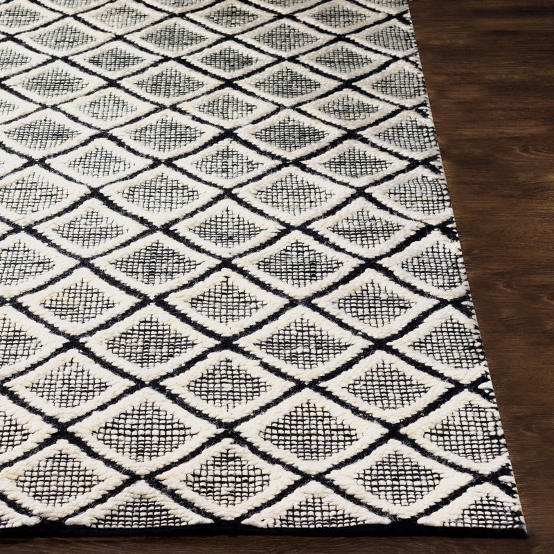 Colin Geometric Handwoven Wool Cream Area Rug, Rectangle 6' x 9'