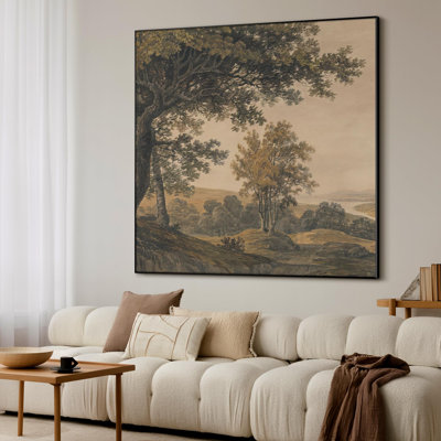 Très grand art mural imprimé sur toile - Paysage rétro en bois pour décoration de salon ou de chambre à coucher - «Assemblage requis du cadre (cadre non fini)»