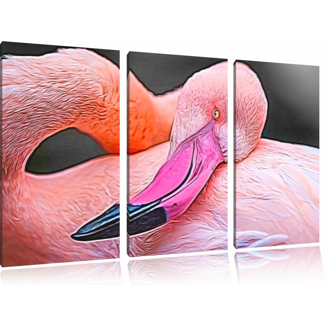 3-tlg. Leinwandbilder-Set Eleganter Flamingo, Grafikdruck