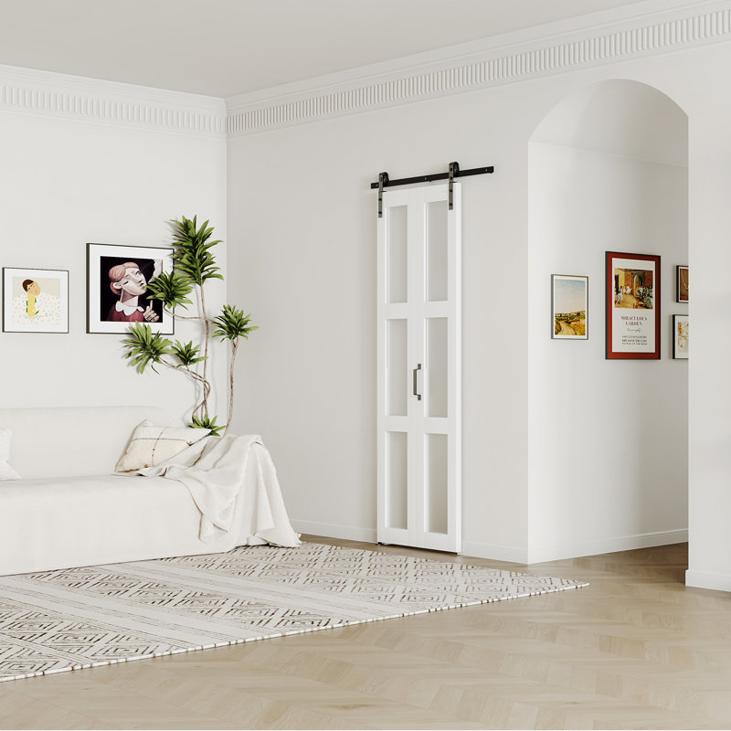 Porte de grange pliante en verre givré 3 pièces avec quincaillerie Lite, 30 po x 84 po
