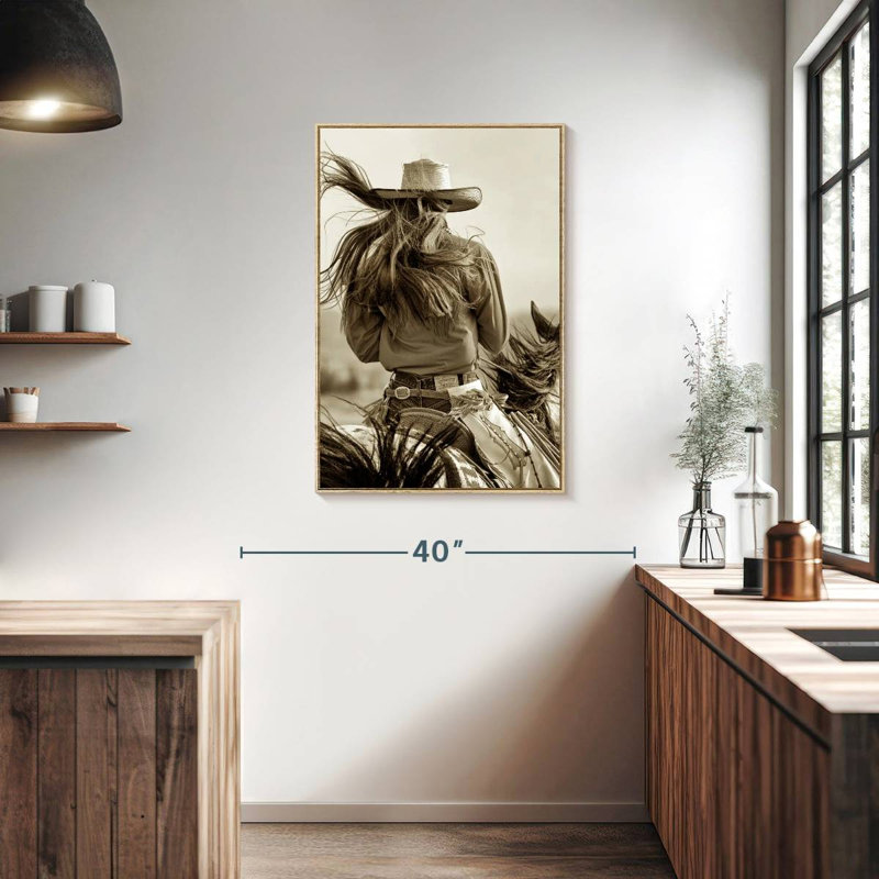 Sépia Cowgirl, Floating Frame Natural Wood, 25" x 37"