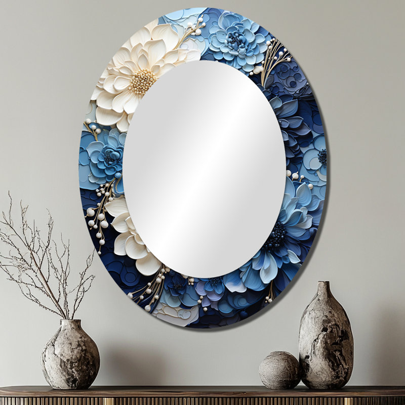 Liquide encre spirale I - grand miroir mural ovale sur métal, 40 po x 30 po