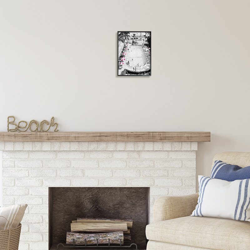 Au-468-Giclée, station balnéaire de plage rétro, Giclée encadrée noir minuit, H 14 po x l 11 po x P 1,5 po