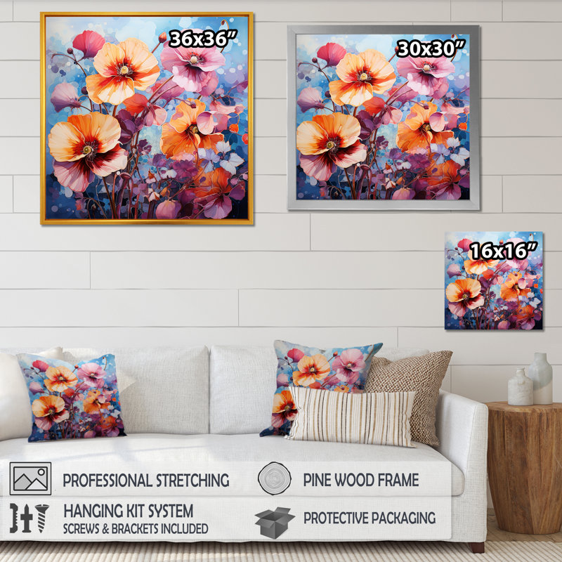 Vibrant Pansy Medley I, H 30 po x l 30 po x P 1 po, Cadre simple noir
