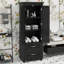 Armoire de rangement haute, panneau de fibres à densité moyenne peint de haute qualité, armoire supérieure à 3 niveaux + 2 tiroirs, tablette réglable-1591716049